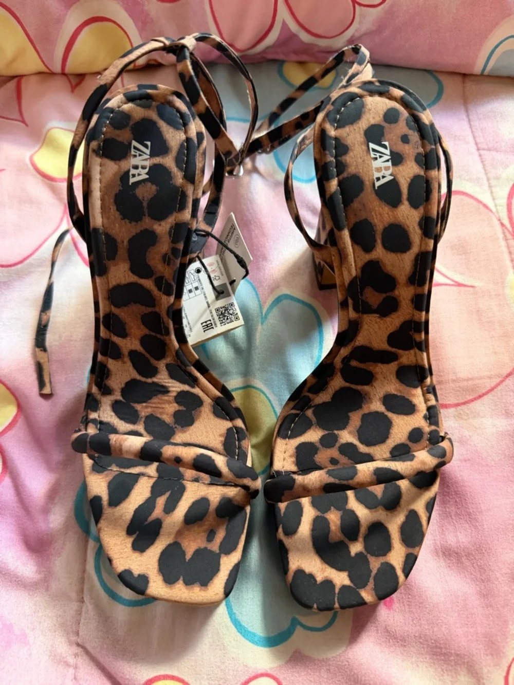 ZARA Leopard-Print Ankle-Tie Heeled Sandals - Brown/Black - Picture 5 of 7